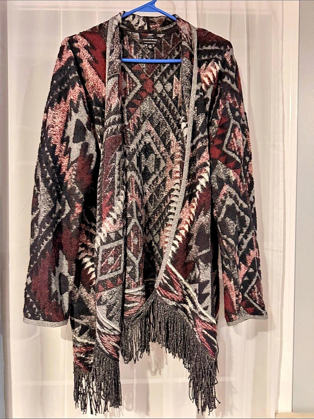 Lucky Brand Women's Geometric Fringe Cardigan Size Large